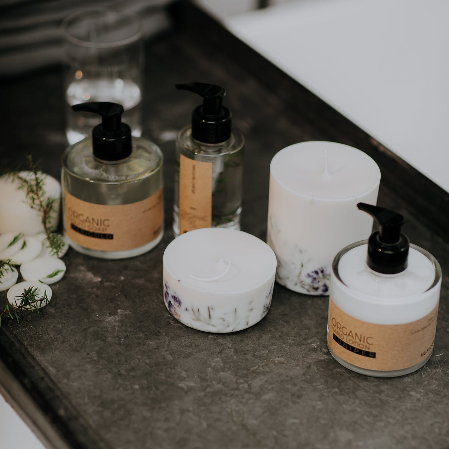 Juniper organic hand lotion in glass bottle