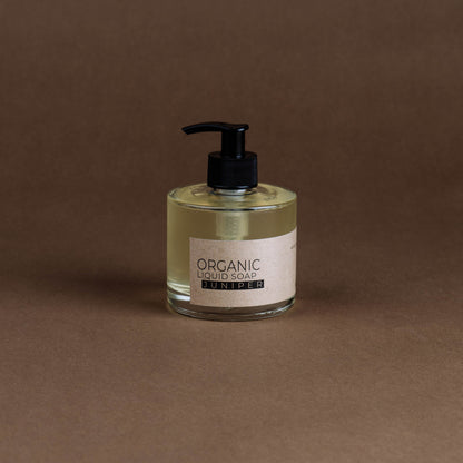 Juniper organic liquid soap in glass bottle