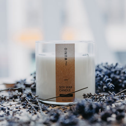 Lavender candle in glass votive