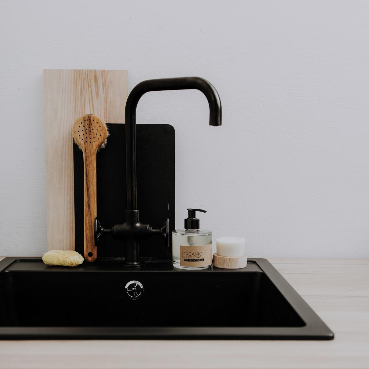 Wild flowers organic liquid soap in glass bottle